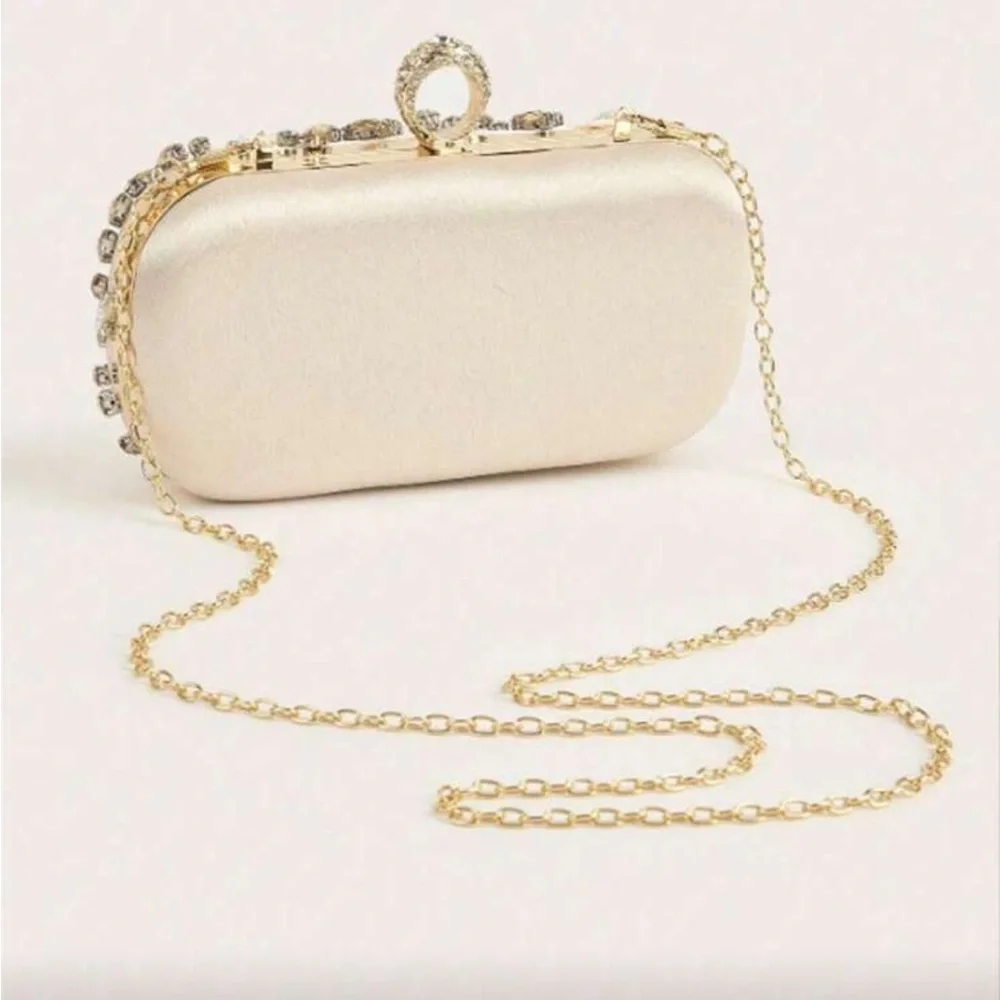 Elegant Cream and Gold Embellished Clutch